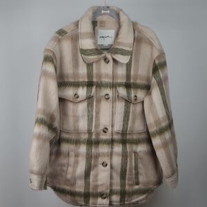 American Eagle Faux Fur Plaid Jacket L